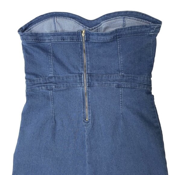 NEW LOOK‎ Women's Strapless Stretch Denim Jumpsuit Large Skinny Ankle Zipper NWT - Picture 5 of 16